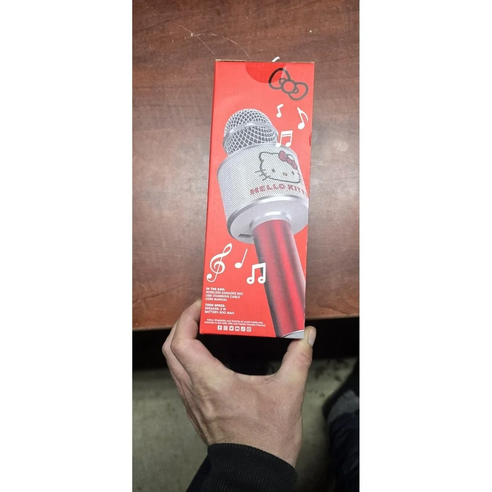 Hello Kitty Bluetooth Karaoke Microphone & Wireless Speaker USB Charging Red NIB